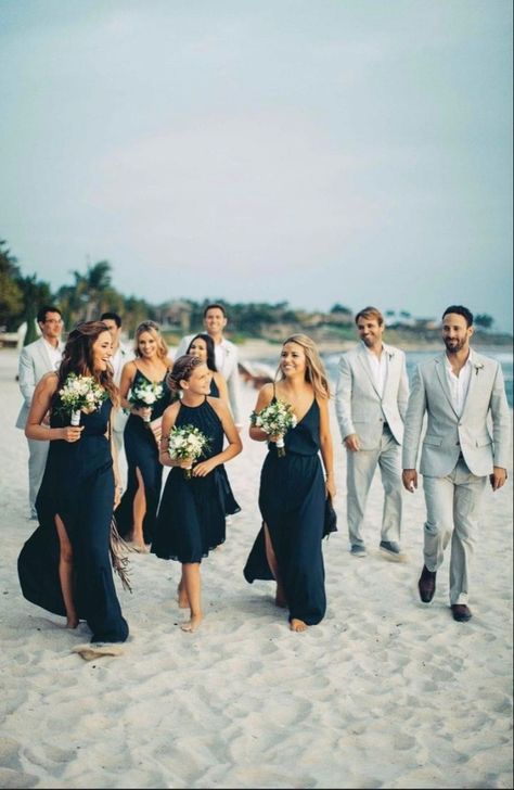 Navy blue bridesmaid dresses with grey groomsmen suits —Grand Palldium Jamaica Resort & Spa Affordable Destination Wedding, Best Destination Wedding Locations, Beach Bridesmaids, Beach Wedding Ideas, Navy Blue Bridesmaids, Beach Wedding Bridesmaids, Beach Bridesmaid Dresses, Navy Blue Bridesmaid Dresses, Wedding Colors Blue