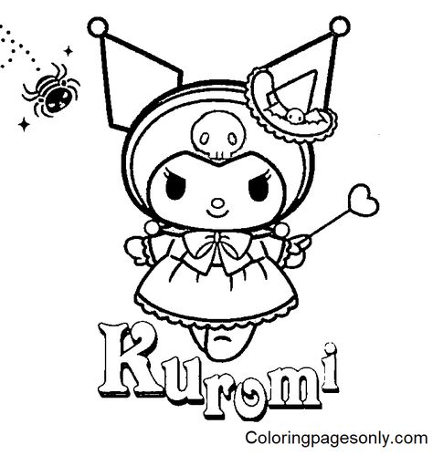 Looking for coloring inspiration? Click the link above to explore amazing coloring pages and unleash your creativity! 😃😄🍓 Kuromi Halloween Coloring Page, Kuromi Coloring Pages Printable, Kuromi Black And White, Kuromi Coloring Page, Kuromi Art, Halloween Kuromi, Hello Kitty And Kuromi, Kuromi Halloween, Batman Coloring