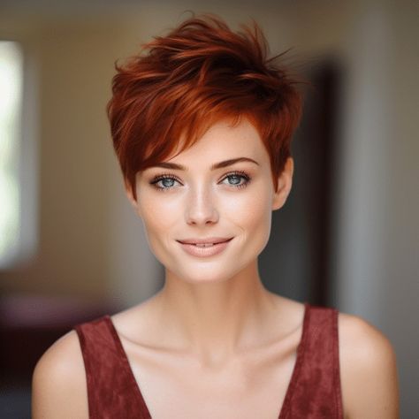 72 Gorgeous Red Hair Color Ideas Trending in 2023 Short Copper Hair Pixie Hairstyles, Red Short Hair Pixie, Red Hair Pixie Cut, Copper Pixie, Red Pixie Haircut, Short Copper Hair, Hair Color Ideas Trending, Gorgeous Red Hair, Trending In 2023