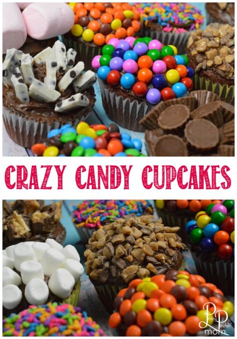 Crazy candy cupcakes!  Turn a boring cupcake into something amazing!! Candy Birthday Cupcakes, Candy Decorated Cupcakes, Candy Filled Cupcakes, Fun Birthday Cupcakes, Candy Cupcakes Ideas, Crazy Cupcakes, Kids Birthday Cupcakes, Candy Cupcakes, Cupcakes Birthday