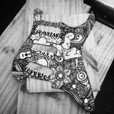 Doodle PickGuard Stratocaster Valmark Guitar Pickguard Ideas, Guitar Pickguard Art, Pickguard Art, Beginner Guitar, Motorcycle Drawing, Guitar Diy, La Mans, Guitar Ideas, Custom Electric Guitars