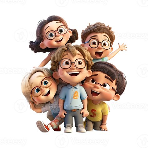 3D cartoon group of little children on transparent background. Generative AI Children Cartoon Images, Bible Cartoon, Cartoons Group, Wedding Couple Cartoon, Church Wall Art, Jesus Cartoon, Bible Activities For Kids, Illustration Art Kids, School Cartoon