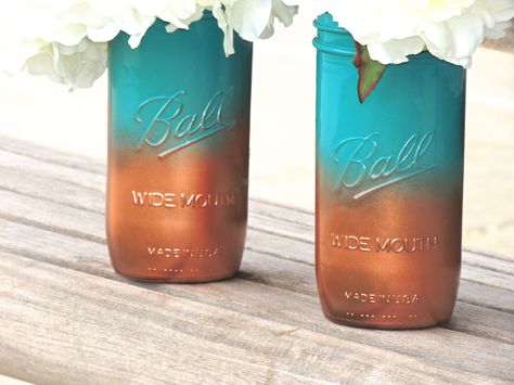 Engagement Board, Purple Mason Jars, Copper Ombre, Best Wedding Colors, Centerpieces Diy, Wedding Colors Purple, Basketball Party, Copper Wedding, Teal Wedding