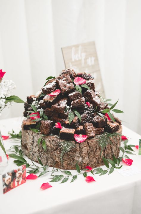 Brownie Stack, Brownie Tower, Wedding In The Forest, Wedding Cake With Flowers, Wedding Cake Dessert Table, Wedding Brownies, Wicklow Mountains, Food Magic, Simple Cakes