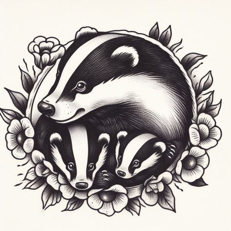 Honey Badger Tattoo Design, Honey Badger Tattoo, Badger Drawing, Badger Tattoo, Old School Traditional Tattoo, Nature Sleeve, Baby Badger, Old School Traditional, Tattoo 2024