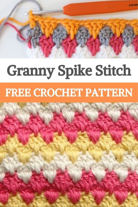 Crochet Granny Spike Stitch Blanket, Crochet Granny Spike Stitch, Spiked Granny Stitch, Granny Spike Stitch Crochet Tutorial, Spike Granny Stitch, Granny Square Rows Patterns, Granny Stitch Crochet Pattern, Granny Square Stitch Sweater, Granny Spike Stitch Blanket