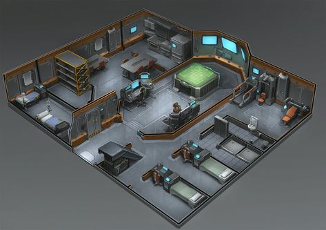 Isometric Interior, Sci Fi Room, Scifi Building, Scifi Interior, Sci Fi Building, Spaceship Interior, Sci Fi Environment, Futuristic Interior, Spaceship Design