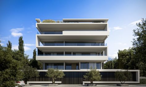 Apartment building in Glyfada - ISV Architects Apartment Building Exterior, Residential Architecture Apartment, Beach Apartments, Single House, Plan Architecture, Residential Building Design, Classic House Exterior, House Arch Design, Residential Architect