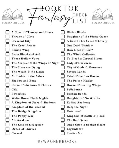 Fantasy Book Checklist, Booktok Checklist, Books Checklist, Book Checklist, Ya Fantasy Books, Book Review Template, Book Reading Journal, Tbr List, Friend Book