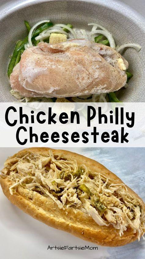 chicken philly cheesesteak, chicken philly, chicken philly cheesesteak crockpot Chicken Philly Cheesesteak Recipe, Chicken Philly Cheesesteak, Philly Sandwich, Best Crockpot Chicken, Chicken Philly, Chicken Crockpot Recipes Healthy, Chicken Breast Crockpot Recipes, Crockpot Chicken Healthy, Crockpot Chicken Breast