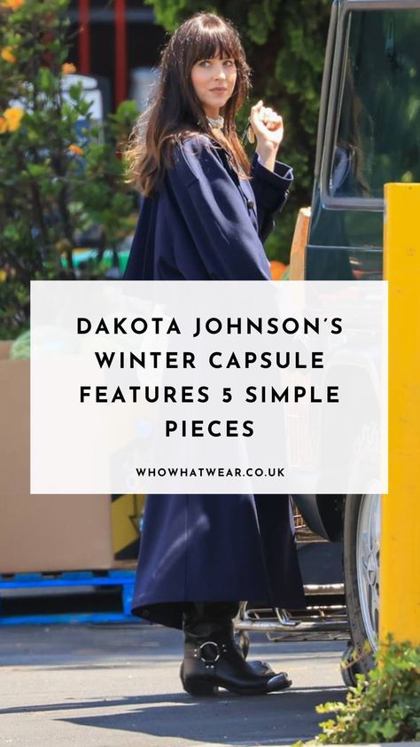 No matter what, Dakota Johnson always looks incredibly chic. I've studied her style and these are the five pieces you need for her easy winter capsule. Cool Christmas Outfits Street Styles, Cozy Glam Outfit, Dokata Johnson Style, Dakota Johnson Bangs Tutorial, Dakota Johnson Style Winter, Soho Street Style, Winter Outerwear Outfits, Dakota Johnson Winter Style, Dakota Johnson Fashion