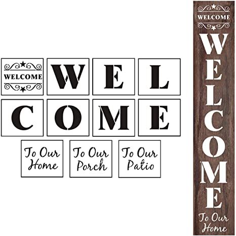 Welcome Stencil, Front Door Decorations, Welcome Wood Sign, Stencil Wood, Patio Signs, Stencils For Painting, Porch Welcome Sign, Large Stencils, Entrance Sign