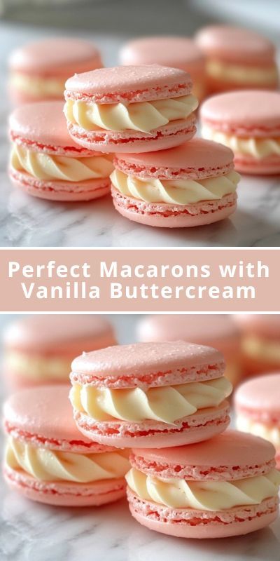 "Learn how to make perfect macarons with this step-by-step recipe! Our foolproof macaron recipe guides you through creating light, airy macaron shells with a delicious vanilla buttercream filling. From tips on whipping egg whites to Foolproof Macaron Recipe, Vanilla Macaron Recipes, Macarons Recipe Easy, Vanilla Macarons, Macaron Filling, French Cookies, Macaron Flavors, Buttercream Filling, Easy To Make Desserts