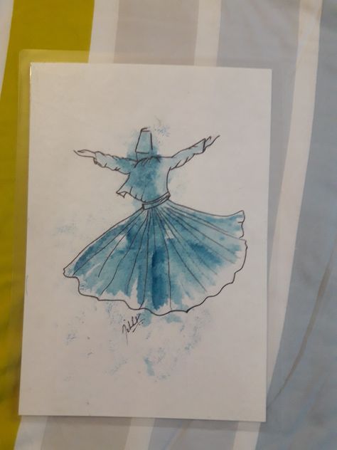 Sufi Rumi Drawing, Sufi Drawing, Sufi Dance, Singing Drawing, Dancing Drawing, Cute Easy Doodles, Dance Paintings, Easy Doodles, Islamic Caligraphy Art