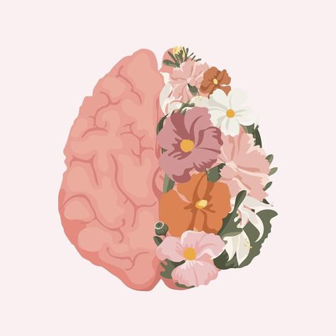 Brain Flowers, Brain Clipart, Floral Brain, Health Illustration, Brain Illustration, Vision Board Pics, Health Images, Vision Board Images, Mental Health Posters