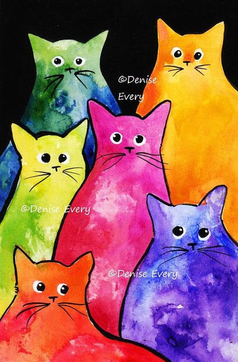 Rainbow Cat, Whimsical Cats, Cat Artwork, Cat Art Print, Watercolor Cat, Cat Wall Art, Cat Decor, Arte Animal, Cat Colors