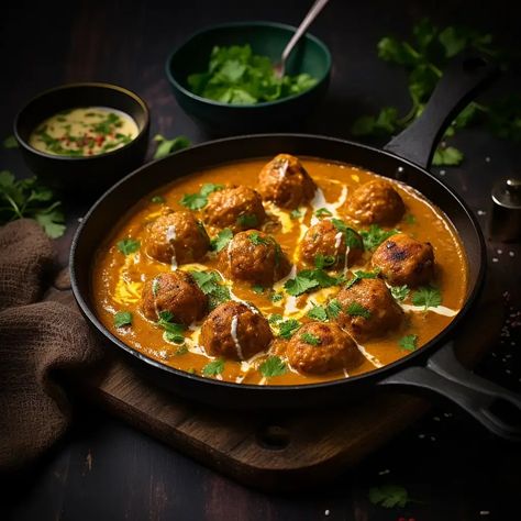 Elevate your vegetarian dining experience with our Cauliflower Kofta Curry. Crispy koftas, crafted from grated cauliflower and mashed potatoes, take a delightful dip into a creamy, aromatic curry. The blend of spices, from turmeric to garam masala, creates a flavorful masterpiece. Each serving is a symphony of textures and tastes, making this dish a star at your dinner table. Enjoy the richness of Indian cuisine, beautifully presented in this vegetarian delight. Perfect with naan, rice, or your favorite Indian bread, this Cauliflower Kofta Curry invites you to savor the magic of spices and the wholesome goodness of vegetables. Kofta Curry, Malai Kofta, Vegetarian Curry, Butter Chicken Recipe, Vegetable Puree, Out Of Nowhere, Chicken Meatballs, Simply Recipes, Delicious Vegetarian