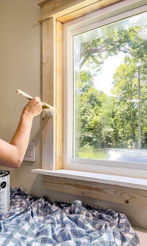 How To Paint Window Frames & Trim: The No Tape Way : Finishing Window Trim, How To Finish A Window Frame, How To Case Windows, Window Finishing Trim, Trimming A Window, How To Trim A Window Inside, How To Add Trim To Windows, Trim Out Windows Interior, Installing Windows Diy