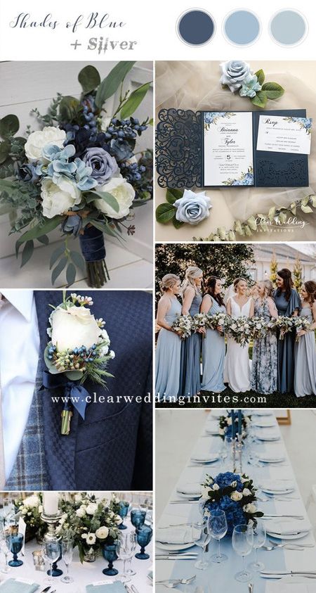 Teal Wedding Theme Color Combinations, Silver And Navy Blue Wedding, Types Of Greenery, September Wedding Colors, Navy Blue Wedding Theme, Wedding Color Scheme, Roses Peonies, Blue Themed Wedding, Watercolor Roses