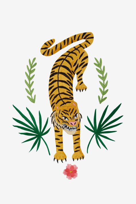 Tiger Embroidery Pattern, Tiger Embroidery, Ideas Embroidery, Tiger Pattern, Embroidery Patterns Free, Craft Studio, Needlepoint Canvases, Nature Illustration, Yarn Shop