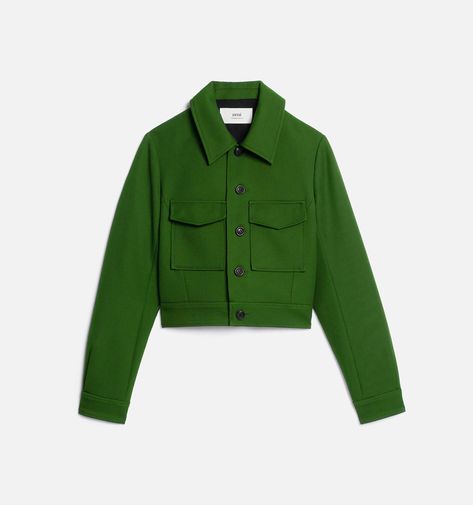 Cropped Jackets, Ladies Short Jackets, Designer Jackets, Racing Green, Ami Paris, Casual Jackets, Green Wool, Jacket Design, Short Jacket