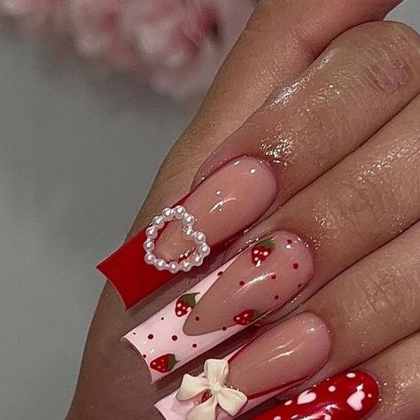 Nagel Tips, Easy Nails, Unique Acrylic Nails, Pink Acrylic Nails, Square Acrylic Nails, Stick On Nails, Nails Coffin, Nail Arts, Valentine's Day Nails