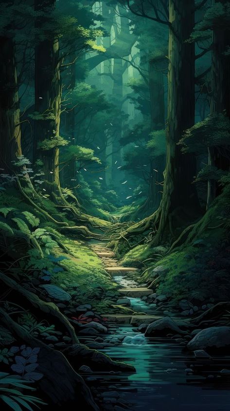 Deep forest woodland outdoors scenery. AI generated Image by rawpixel. | free image by rawpixel.com / Ling Deep Forest Painting, Deep Forest Aesthetic, Deep Forest Wallpaper, Zelda Forest, Fantasy Tree Art, Leaves Iphone Wallpaper, Fantasy Forest Art, Dnd Wallpaper, Dark Iphone Wallpaper