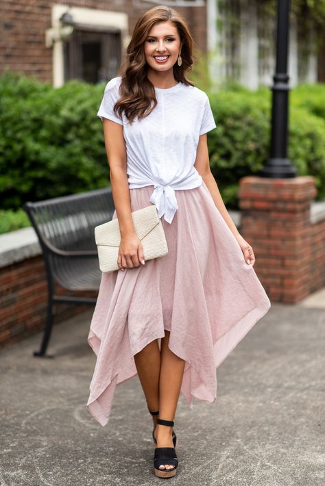 Tied To The Idea Top, White Handkerchief Skirt Outfit, Boho Fashion Spring, Handkerchief Skirt, Trendy Boutique, Mint Julep Boutique, Boutique Tops, Mint Julep, Skirt Outfit, Boutique Shop