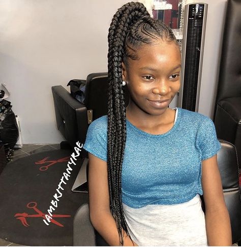 Cute Cute Feed In Braids, Kids Feed In Braids, Braids In Ponytail, Braids High Ponytail, Feed Braids, Stitched Braids, Braids In A Ponytail, Braids Women, Feed In Braids Ponytail