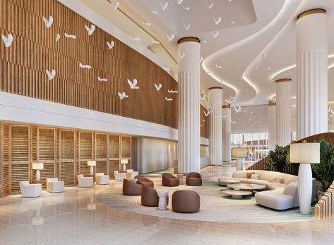 University Lobby Interior Design, Waiting Lobby Design, Hotel Lobby Floor Plan, Modern Hotel Lobby, Hotel Lobby Lounge, Resort Interior Design, Luxury Hotels Lobby, Luxury Ceiling Design, Hotel Lobby Design