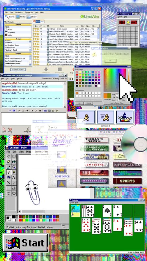 #microsoft #windows #pc #windows95 #windows98 #y2k #computer #limewire #aol #internet #cd #90s Windows 97 Aesthetic, Microsoft Windows Wallpaper Aesthetic, Early Internet Graphics, Aol Aesthetic, Early Computer Graphics, 2000s Computer Screen, 2000s Internet Core, Early 2000s Technology, Web 1.0