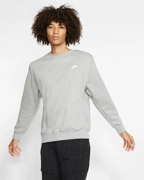 Nike Sportswear Club Fleece Crew. Nike GB Nike Crewneck Sweatshirt, Nike Sportswear Club Fleece, Nike Crewneck, Nike Sweater, Fun Sweatshirts, Nike Sweatshirts, French Terry Fabric, Nike Store, Crew Shirt