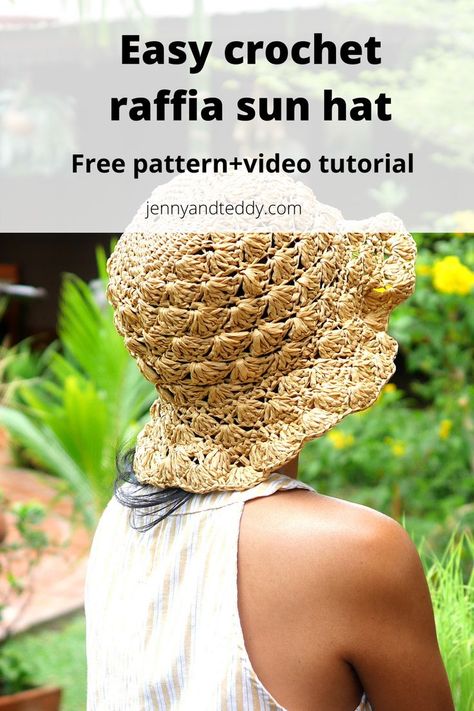 Make this easy crochet raffia sun hat with full step by step video tutorial on jennyandteddy crochet blog. Raffia Hat Crochet Pattern, Easy Crochet Sun Hat Free Pattern, Crochet Raffia Sun Hat Pattern, Raffia Hat Pattern, Summer Hat Crochet Pattern, Crochet Raffia Hat, Sunhat Pattern, Crochet Hats Free Pattern Ladies, Crochet Lanyard