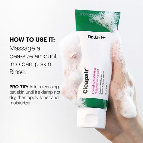 Transforming from a cream into a soft foam, the Dr.Jart+ Cicapair Cleanser gently purifies the skin of impurities, encouraging a fresh, visibly smooth appearance.  The face wash utilises the nourishing properties of glycerin to hydrate the skin as it cleanses, working to minimise feelings of dryness. Perfect for sensitive skin types, the daily formula can be used with the Cicapair Tiger Grass Serum and Cicapair Tiger Grass Cream Moisturiser to help further moisturise the skin and minimise the ap Cicapair Tiger Grass Cream, Tiger Grass Cream, Dr Jart Cicapair, Tiger Grass, Oily Skincare, Daily Face Wash, Best Face Wash, Shea Butter Body Shop, Bumpy Skin