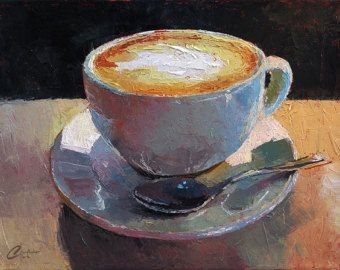 Oil Palette, Food Art Painting, Coffee Cup Art, Wine Painting, Coffee Painting, Raw Sugar, Food Painting, Cup Art, Italian Coffee