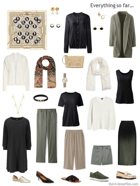 33. travel capsule wardrobe in beige, black, green and white Packing Capsule, Fall Minimalist Wardrobe, College Outfits Spring, Hermes Scarves, The Vivienne Files, Vivienne Files, Fashion Capsule Wardrobe, Travel Capsule, Travel Capsule Wardrobe