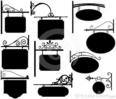 Ideas for ironwork http://www.shutterstock.com/pic-19496017/stock-vector-exquisite-hanging-sign-with-ornamental-details-vector-series.html?src=pp-same_artist-1361742-8 Wrought Iron Sign, Hotel Sign, Sign Bracket, Wrought Iron Decor, Motif Art Deco, Vintage Silhouette, Iron Work, Metal Words, Vintage Iron