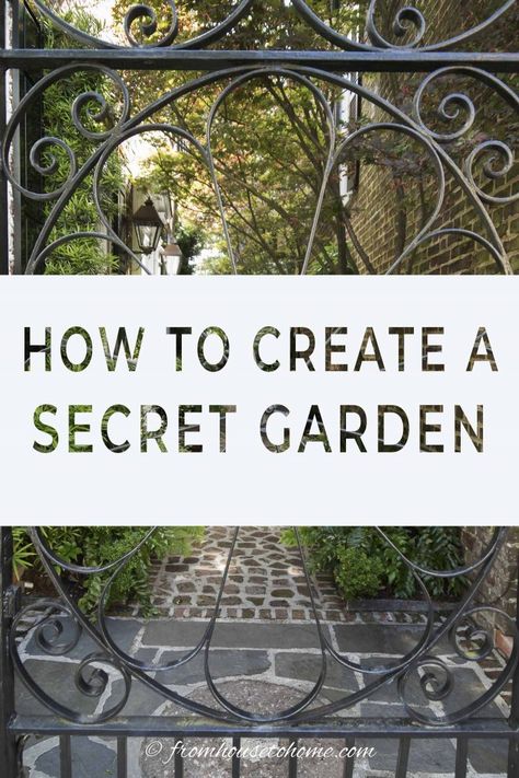 Secret gardens are a beautiful way of garden landscaping that will create your dream garden in your backyard. Find out what you need to include in your garden design (like garden paths and patios) to make your beautiful backyard garden a reality. #fromhousetohome #secretgarden #gardening #gardenideas #outdoorlivingspace #patiosanddecks Hidden Garden Ideas, Secret Garden Ideas, Secret Garden Design, Magical Backyard, Secret Garden Door, Garden Patios, Garden Escape, Charleston Gardens, Backyard Garden Layout