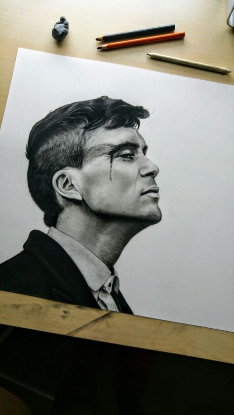 Tommy Shelby Drawing, Thomas Shelby Sketch, Peaky Blinders Poster, Drawing Celebrity, Cillian Murphy Peaky Blinders, Tommy Shelby, Thomas Shelby, Pen Sketch, A Level Art