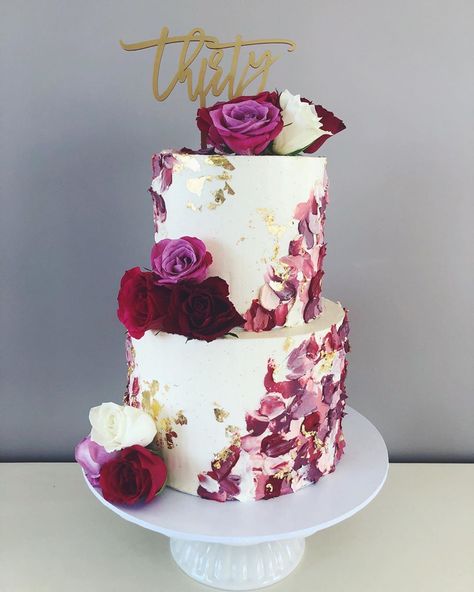 Burgundy And Pink Cake, Watercolor Cake, 60th Birthday Cakes, 30th Bday, Adult Birthday Cakes, Shades Of Burgundy, 70th Birthday Parties, Cake Boss, 25th Birthday