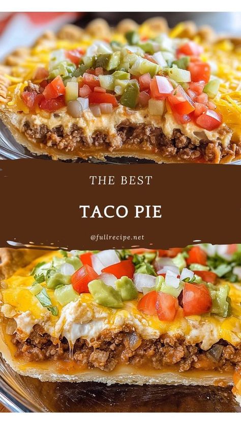 Taco Pie is a fun and flavorful twist on traditional tacos, transforming them into a hearty, satisfying casserole. Layered with seasoned ground beef, zesty taco sauce, and gooey cheese, this dish brings all the classic taco flavors into one delicious pie. With a crispy crust that holds everything together, it’s perfect for family dinners or casual get-togethers. Top it off with fresh toppings like lettuce, tomatoes, and sour cream, and you have a crowd-pleasing meal that’s both comforting and easy to prepare, making it a staple in any home cook’s repertoire. Mexican Pie, Taco Pie Recipes, Taco Dinner, Taco Pie, Ground Beef Tacos, Crowd Pleasing Recipes, Taco Sauce, Easy Taco, Mexican Cooking