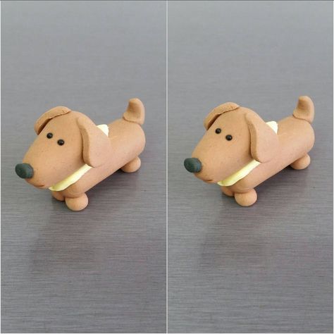 Clay Art For Kids, Brown Cake, Dachshund Decor, Tan Dachshund, Brown Dachshund, Baby Cake Topper, Soy Products, Fondant Toppers, Baking Cakes Decoration