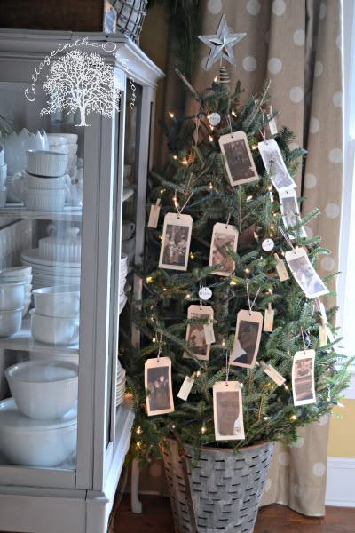 Tree with hang tag photos of the past year's memories! Memorial Christmas Tree, Primitive Country Christmas, Country Christmas Trees, Best Christmas Tree, Christmas Trees Ideas, Christmas Tree Decorating Ideas, Tree Decorating Ideas, Memory Tree, Christmas Tree Decorating