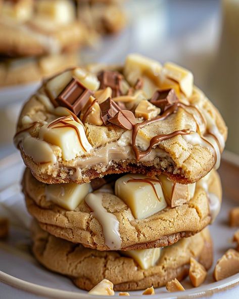 Simple and Delicious Meals | Irresistible White Chocolate Caramel Chunk Cookies 🤍🧡🍪 | Facebook White Chocolate Cookie Recipes, Chocolate Caramel Cookies, Nigella Lawson Recipes, White Chocolate Cookies, Chocolate Cookie Recipes, Chocolate Assortment, Chocolate Caramel, Creamy Chocolate, Food Drinks Dessert