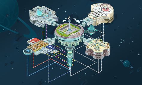 Game Art - eStation.io - Web Space Station on Behance Space Station Illustration, Airport Tower, People In Space, Crystal Maze, Illustration Website, Galaxy Sky, Spaceship Interior, Pixel Characters, Web Research