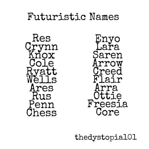 Looking for some futuristic names that are cool - sounding and unique? Thedystopia101 has got you covered! . . . [created by thedystopia101. Free for use] Futuristic Names, Dogs Names List, Names List, Girls Names, Fantasy Names, Under Your Spell, Name Inspiration, Writing Characters, Book Writing Tips