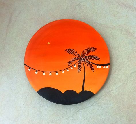 Thermocol Painting Ideas, Circle Cardboard Painting, Painting On Wood Acrylic, Mdf Painting Ideas, Circle Painting Ideas Easy, Round Canvas Painting, Embroidered Photography, Painted Mirror Art, Painting Shorts