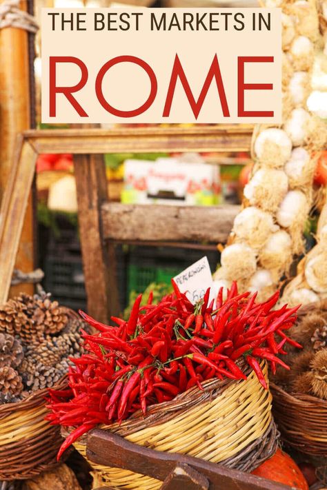 Are you planning a trip to Rome? Make sure to visit the nicest Rome markets. Read this post to discover the most interesting markets in Rome - from the food markets to the flea markets of Rome. Discover the most popular ones, as well as the local markets | Rome markets shopping | via @strictlyrome Rome Shopping Guide, Markets In Rome, Best Places To Eat In Rome, Best Restaurants In Trastevere, Rome Market, Best Food Tours In Rome, Circus Maximus Rome, Best Food In Rome, Rome Bucket List