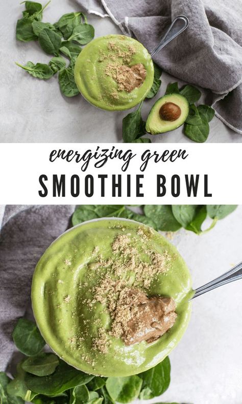 Green Energy Bowl - healthy spinach banana smoothie recipe Spinach Banana Smoothie, Smoothie Spinach, Banana Spinach Smoothie, Spinach Smoothie Recipes, Apricot Smoothie, Green Smoothie Bowl, Energy Smoothies, Banana Smoothie Recipe, Energy Bowl