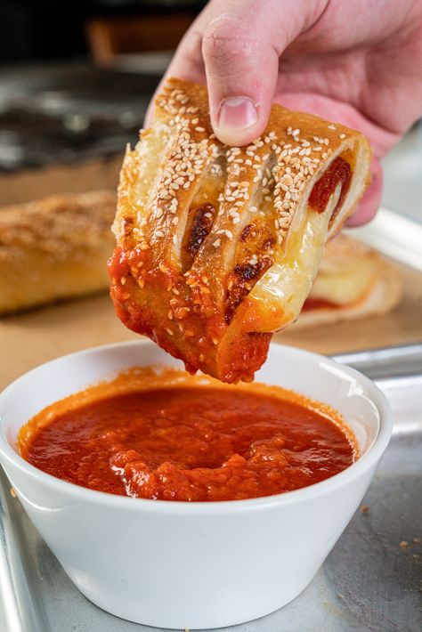 Copycat Sbarro Pepperoni Stromboli | 12 Tomatoes Sbarro Stromboli Recipe, Pepperoni Stromboli, Stuffed Pastry, Pepperoni And Cheese, Stromboli Recipe, Mall Food Court, Pizza Games, 12 Tomatoes, Cheese Stuffed